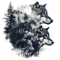 Mystic Wolves in Moonlit Forest