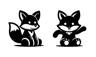 CARTOONISH FOX MASCOT LOGO ICONS SET CONCEPT , CUTE FOX MASCOT  IN BLACK AND WHITE ICON SET