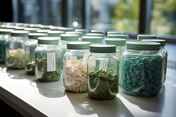 Bioplastic development lab green materials future of packaging - obrazy, fototapety, plakaty