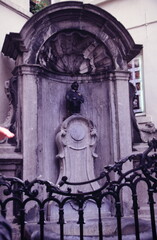 Brussels, Belgium - Feb 11, 2024: The Manneken Pis Brussels Boy famous fountain in the city of Brussels during early 1990s
