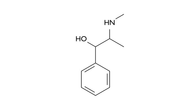 ephedrine molecule, structural chemical formula, ball-and-stick model, isolated image cns stimulant
