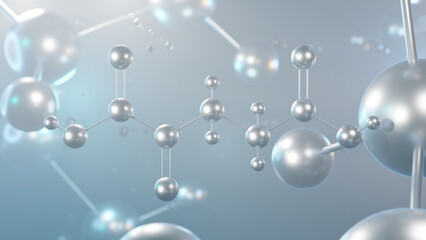 alpha-ketoglutaric acid molecular structure, 3d model molecule, keto acid, structural chemical formula view from a microscope