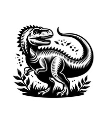Dinosaur monochrome vector illustration.