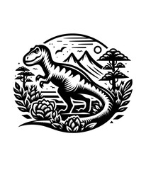 Dinosaur monochrome vector illustration.