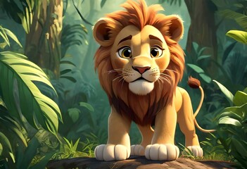 Cute isolated lion cartoon vector illustration in the jungle for graphic resources, cartoon...
