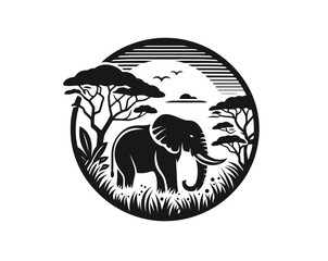 Elephant monochrome engraved isolated vector illustration