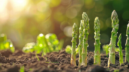 young asparagus plant on the fertile soil