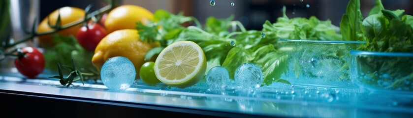 Smart refrigeration tech food freshness sensors cool blue - obrazy, fototapety, plakaty