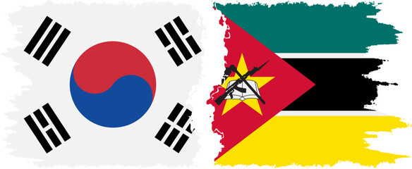 Mozambique and South Korea grunge flags connection vector