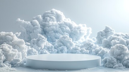 Minimalistic blue cloud podium stand with white sky background 3d render for product display