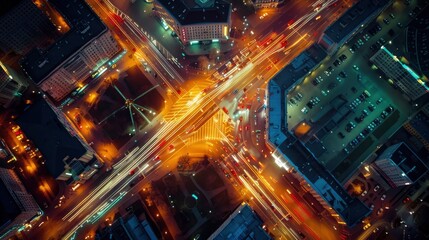 Top view of Nighttime Road the Urban Landscape