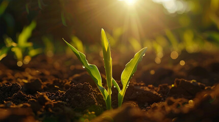 corn plant seeds on the fertile soil - obrazy, fototapety, plakaty