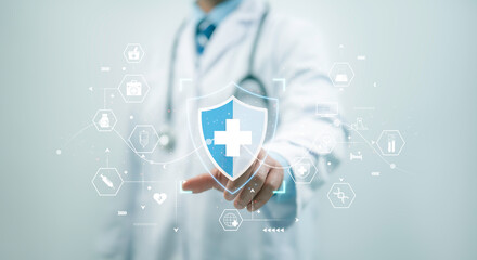 Medical cybersecurity.Security Health Care Concept. Medical Data Insurance and Safety. Medicine...