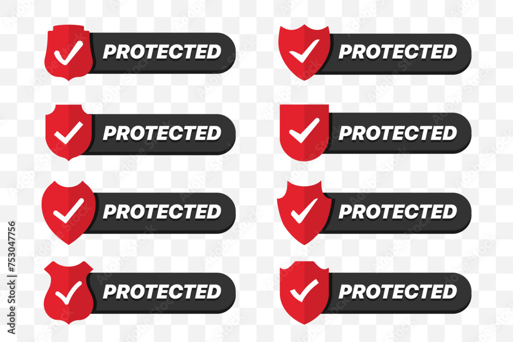 Poster Protected badges collection. Set of protected badges shield icons in a flat design