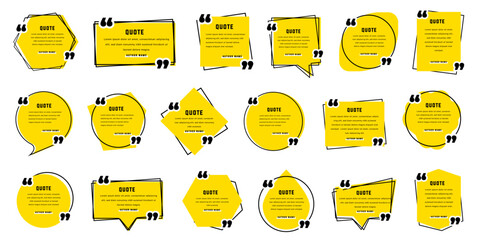 Quote text in speech bubble. Quote bubble testimonial banners. Quote box frames. Chatting, comment, remark, info windows shape