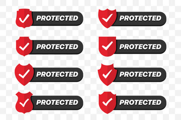Protected badges collection. Set of protected badges shield icons in a flat design