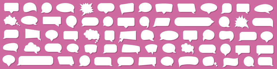 Speech bubble cloud collection. Blank speech bubbles banner with shadow on a pink background