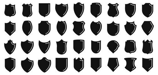 Protection shield icons. Set of shield icons in black. Vector illustration