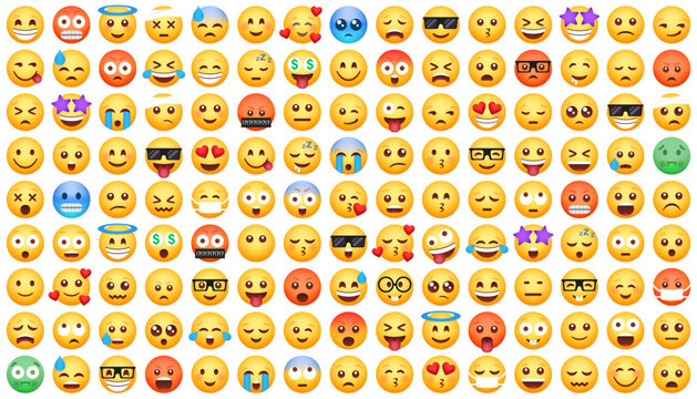 Naklejki Emoticon smile icons. Cartoon emoji set. Vector emoticon set