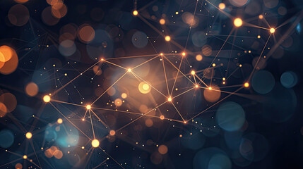 Image of network of connections with glowing spots and molecules floating.