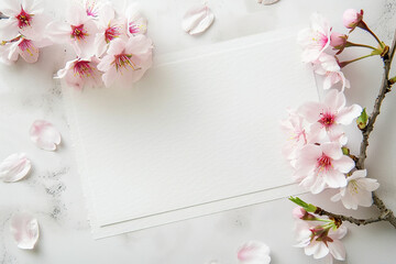 Cherry Blossom Invitation: Blank Card with Pink Sakura Flourish