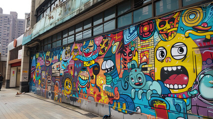 Naklejka premium Street art Graffiti in Taipei city at Ximen district.