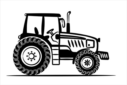 Tractor Generic Hand Drawn Black icon. Sketch farmer tractor, side view. Wheeled tractor, simple flat vector illustration. 
