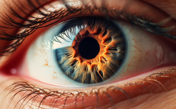 Close-up image of contact lens with attractive design and various colors.