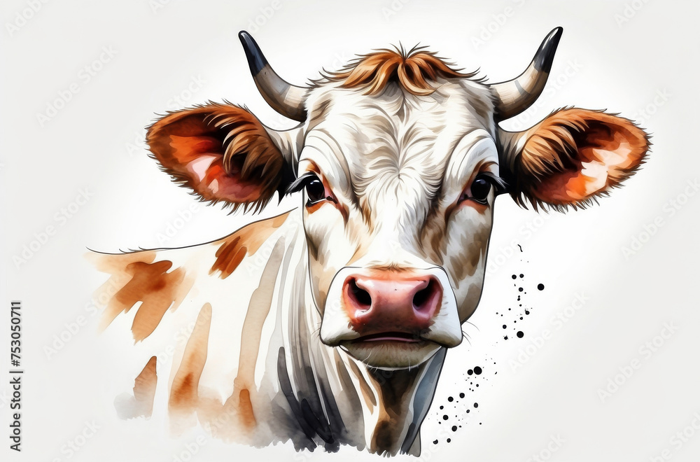 Wall mural cow in the field watercolor  style