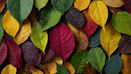 Various colored leaves fulfill the background, closeup. generative AI - obrazy, fototapety, plakaty