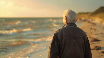 Loneliness in the elderly, loss of a spouse, widower, widowhood, life after losing a loved one, mental health of the elderly, care for seniors, dignified aging, joy in old age, grandfather, sunset  - obrazy, fototapety, plakaty