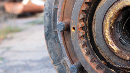 truck wheel repair, brake and axle replacement close-up