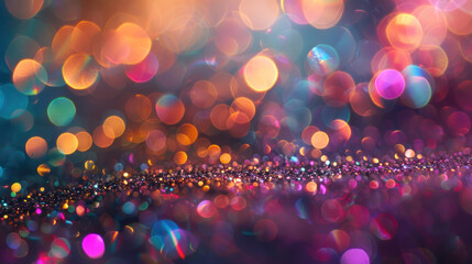 Christmas lights twinkle against an abstract bokeh background