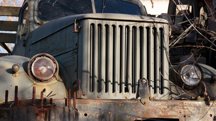 Fototapeta na wymiar retro car close up. an old Ryadyan truck