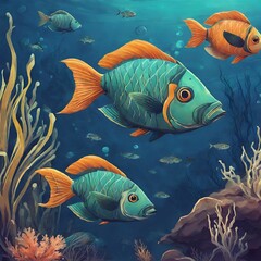 Fish In Ocean background very cool