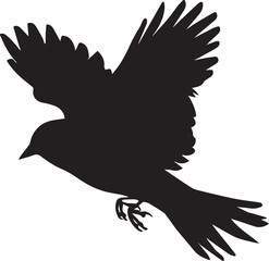Black silhouette vector of flying bird on white background