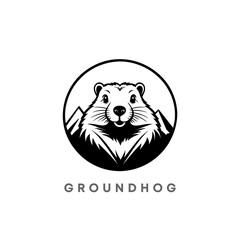 Groundhog Line art mascot logo design. Vector Groundhog Cartoon Character. Happy Groundhog Day Vector Illustration