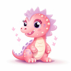 Cute pink dinosaur character for children, pastel colors, isolated illustration in flat style