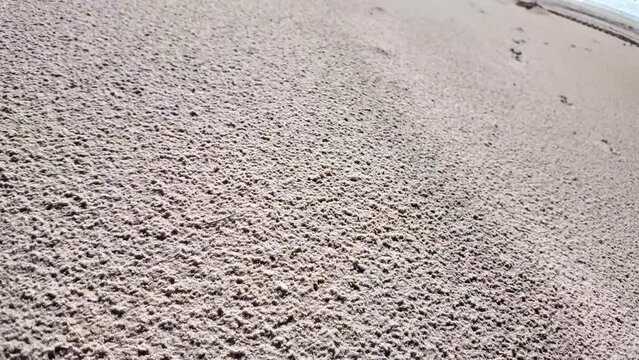 Avanc&eacute;e raz du sol sur le sable et lev&eacute;e