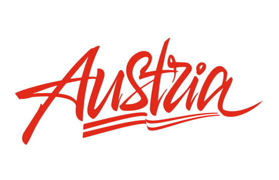 Austria lettering design for t-shirt, mug, poster. Vector hand drawn inscription. Apparel Print. Austria vector handwritten inscription.