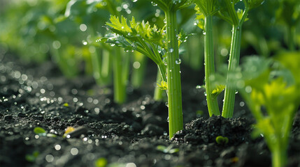 green celery on fertile soil