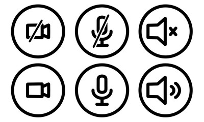 Fototapeta premium Speaker, Mic and Video Camera related icons. Basic icons for Video Conference, Webinar and Video chat.