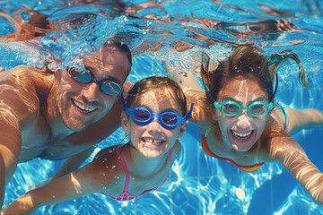 Underwater family selfie, showcasing fun and togetherness