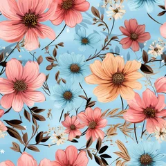 Foto op Plexiglas anti-reflex Seamless beautiful wild decorative spring flowers pattern background © eobrazy_pl