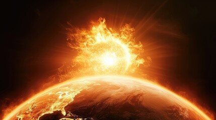 Global warming concept. Heatwave on earth. Climate change effect. - obrazy, fototapety, plakaty