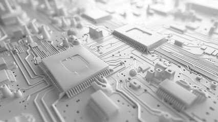 Detailed White Circuit Board Topography