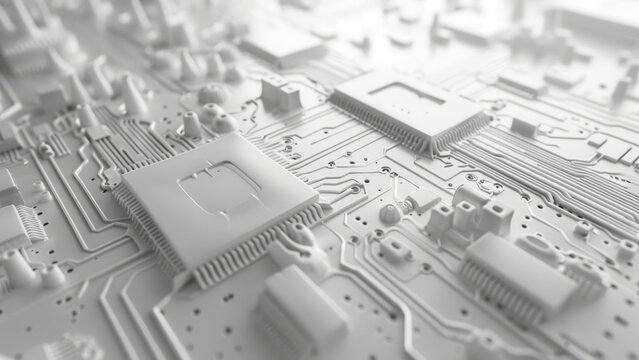 Detailed White Circuit Board Topography