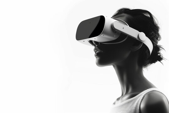 A Woman Wearing Vr Glasses, White Background