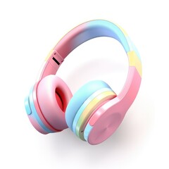 kids headphones 3d illustration isolated on white background, blue and pink color for a girl