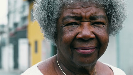 Thoughtful Gaze of Elderly African American Woman in Her 80s, Portrait of Wisdom in old age. One...